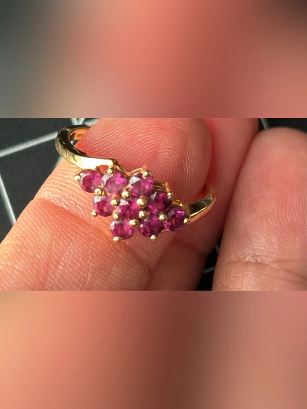 14k Gold Ring Pink Sapphire Cluster by STS